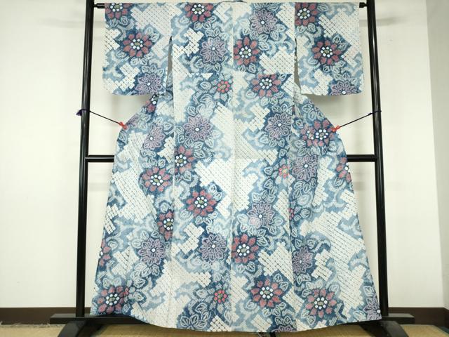 平和屋着物∴夏物　浴衣　有松鳴海絞り　草花文　綿　逸品　DABI8922cd