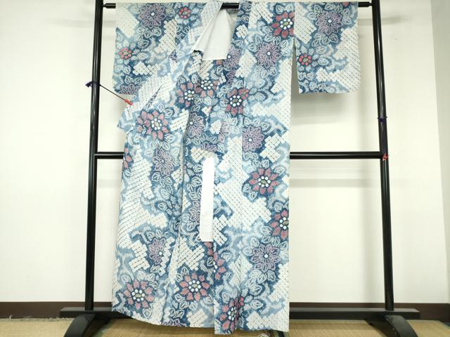 平和屋着物∴夏物　浴衣　有松鳴海絞り　草花文　綿　逸品　DABI8922cd