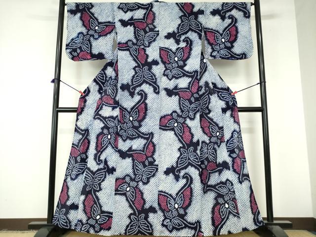 平和屋着物∴夏物　浴衣　有松鳴海絞り　舞蝶文　綿　逸品　DABI8929cd
