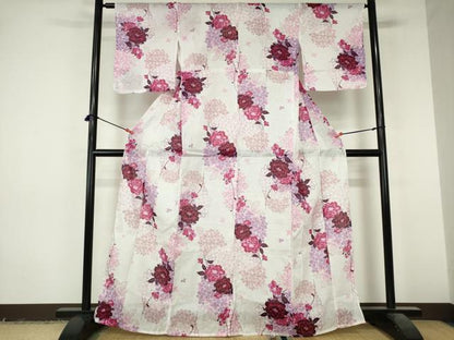 平和屋着物∴夏物　小紋・浴衣兼用　草花文　綿麻　逸品　DABI8940cd