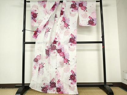 平和屋着物∴夏物　小紋・浴衣兼用　草花文　綿麻　逸品　DABI8940cd