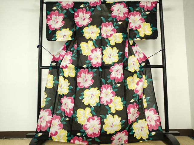 平和屋着物∴夏物　綿紅梅　浴衣　舞花文　綿　逸品　DABI8941cd