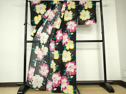 平和屋着物∴夏物　綿紅梅　浴衣　舞花文　綿　逸品　DABI8941cd