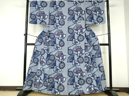 平和屋着物∴夏物　浴衣　地紙花文　リップル生地　綿　逸品　DABI8942cd