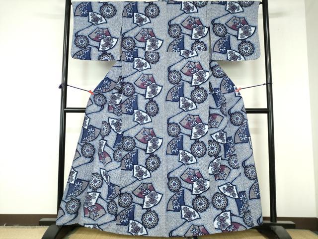 平和屋着物∴夏物　浴衣　地紙花文　リップル生地　綿　逸品　DABI8942cd