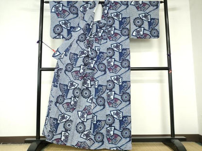 平和屋着物∴夏物　浴衣　地紙花文　リップル生地　綿　逸品　DABI8942cd