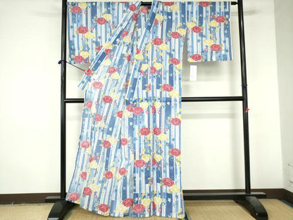 平和屋着物∴夏物　綿紅梅　浴衣　色紙花文　舞桜　綿　逸品　DABI8943cd
