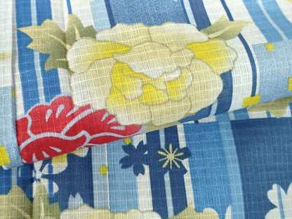 平和屋着物∴夏物　綿紅梅　浴衣　色紙花文　舞桜　綿　逸品　DABI8943cd