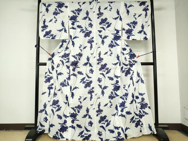 平和屋着物∴夏物　綿紅梅　浴衣　草花文　金彩　綿　逸品　未使用　DABI8948cd