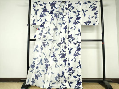 平和屋着物∴夏物　綿紅梅　浴衣　草花文　金彩　綿　逸品　未使用　DABI8948cd