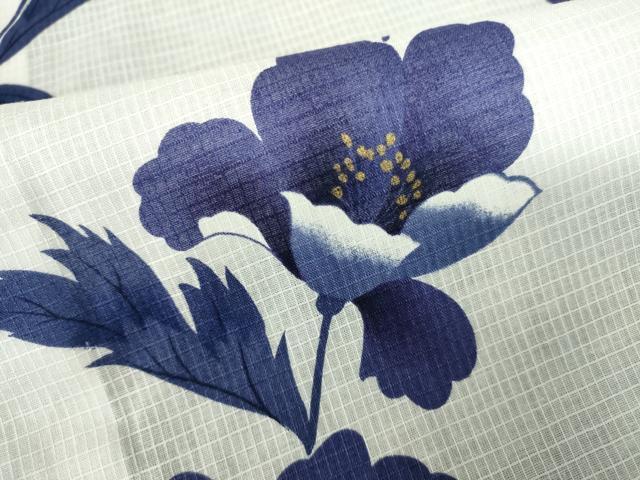 平和屋着物∴夏物　綿紅梅　浴衣　草花文　金彩　綿　逸品　未使用　DABI8948cd