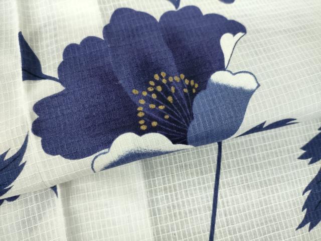 平和屋着物∴夏物　綿紅梅　浴衣　草花文　金彩　綿　逸品　未使用　DABI8948cd
