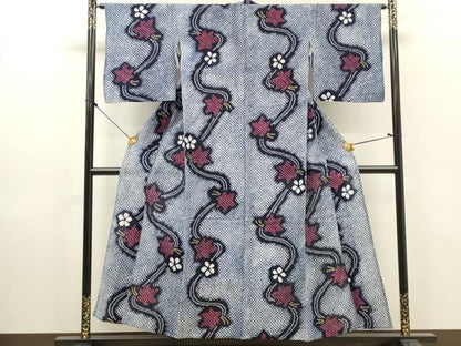 平和屋着物∴夏物　浴衣　有松鳴海絞り　流水花文　綿　逸品　DABI8950cd