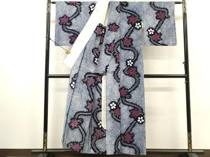 平和屋着物∴夏物　浴衣　有松鳴海絞り　流水花文　綿　逸品　DABI8950cd
