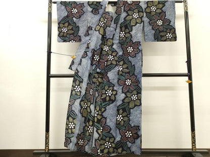 平和屋着物∴夏物　浴衣　有松鳴海絞り　草花文　綿　逸品　DABI8951cd
