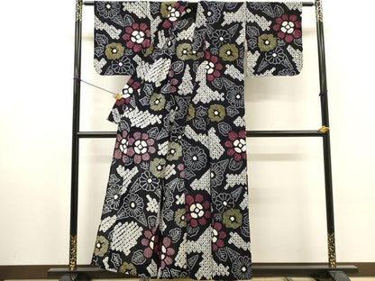 平和屋着物∴夏物　浴衣　有松鳴海絞り　舞花文　綿　逸品　DABI8960cd