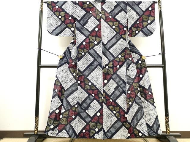 平和屋着物∴夏物　浴衣　有松鳴海絞り　幾何学花文　綿　逸品　DABI8964cd