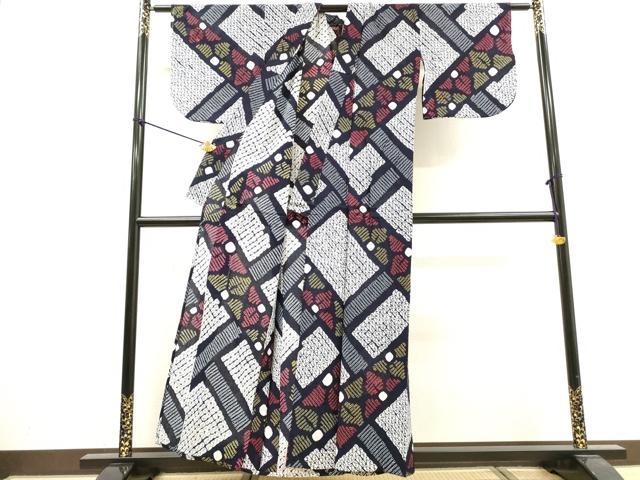 平和屋着物∴夏物　浴衣　有松鳴海絞り　幾何学花文　綿　逸品　DABI8964cd