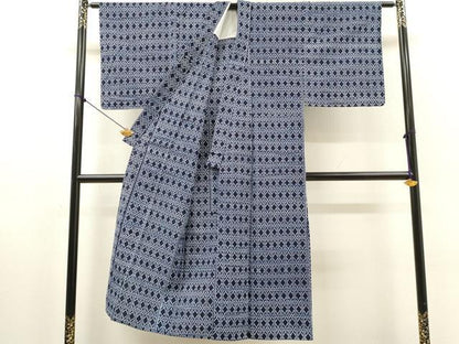 平和屋着物∴夏物　男性　浴衣　注染　手縫い　菱文　綿　逸品　DABI8968cd
