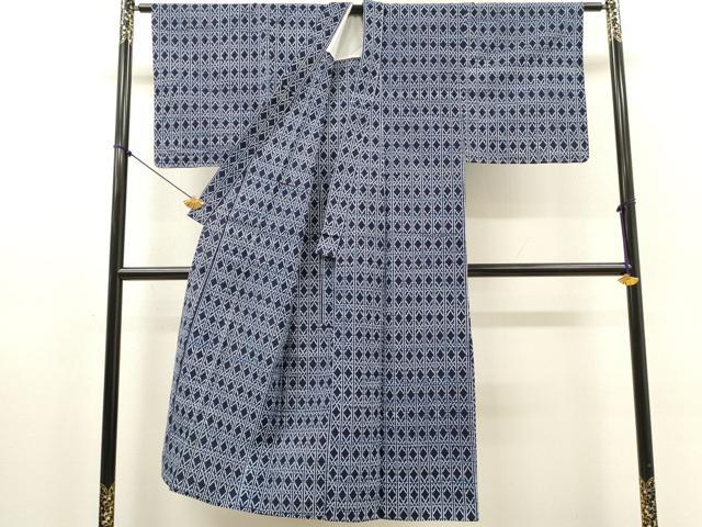 平和屋着物∴夏物　男性　浴衣　注染　手縫い　菱文　綿　逸品　DABI8968cd