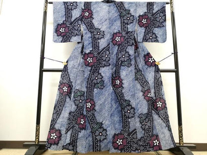 平和屋着物∴夏物　浴衣　有松鳴海絞り　草花文　綿　逸品　DABI8991cd