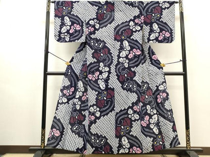 平和屋着物∴夏物　浴衣　有松鳴海絞り　流水舞蝶文　綿　逸品　DABI8994cd
