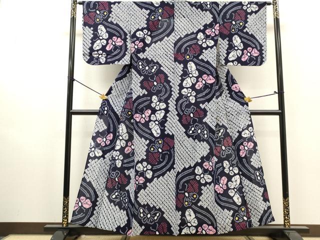 平和屋着物∴夏物　浴衣　有松鳴海絞り　流水舞蝶文　綿　逸品　DABI8994cd