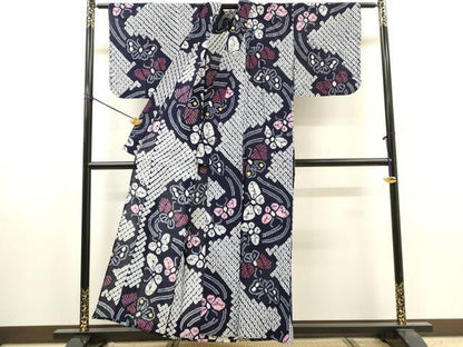 平和屋着物∴夏物　浴衣　有松鳴海絞り　流水舞蝶文　綿　逸品　DABI8994cd