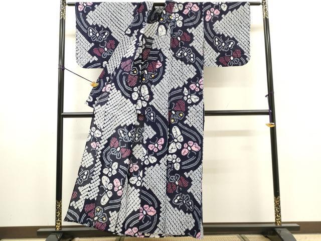 平和屋着物∴夏物　浴衣　有松鳴海絞り　流水舞蝶文　綿　逸品　DABI8994cd