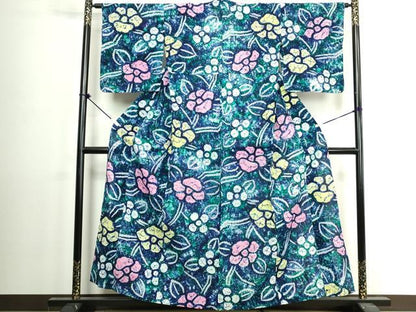 平和屋着物∴夏物　浴衣　有松鳴海絞り　草花文　綿　逸品　DABI8995cd
