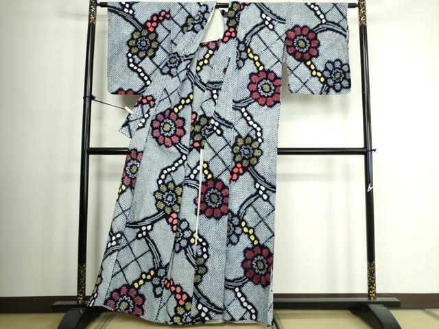 平和屋着物∴夏物　浴衣　有松鳴海絞り　枝花文　綿　逸品　DABI8997cd