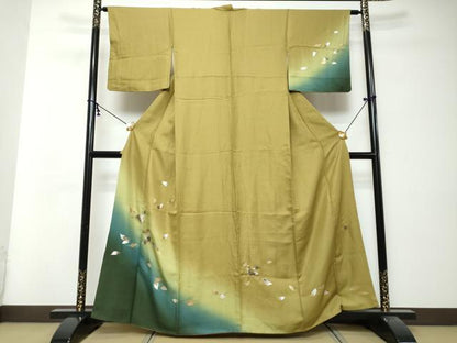 平和屋着物●訪問着　作家物　舞葉文　暈し染め　金銀彩　正絹　逸品　DABI9003ud