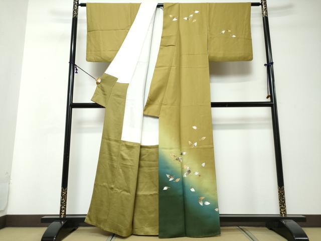 平和屋着物●訪問着　作家物　舞葉文　暈し染め　金銀彩　正絹　逸品　DABI9003ud
