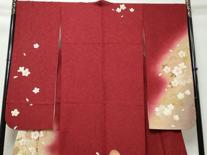 平和屋着物●豪華振袖　駒刺繍　舞桜文　暈し染め　金彩　正絹　逸品　DABI9009ud