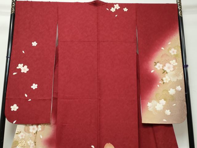 平和屋着物●豪華振袖　駒刺繍　舞桜文　暈し染め　金彩　正絹　逸品　DABI9009ud