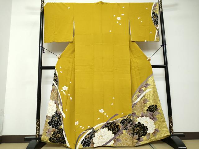 平和屋着物●訪問着　駒刺繍　草花文　金彩　正絹　逸品　DABI9010ud