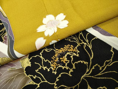 平和屋着物●訪問着　駒刺繍　草花文　金彩　正絹　逸品　DABI9010ud