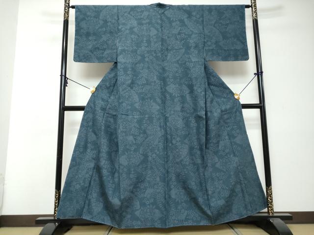 平和屋着物●結城紬　80亀甲　扇面草花文　正絹　逸品　未使用　DABI9011ud