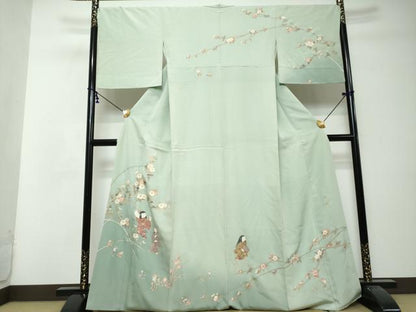 平和屋着物●訪問着　螺鈿　女人草花文　暈し染め　金彩　正絹　逸品　DABI9012ud