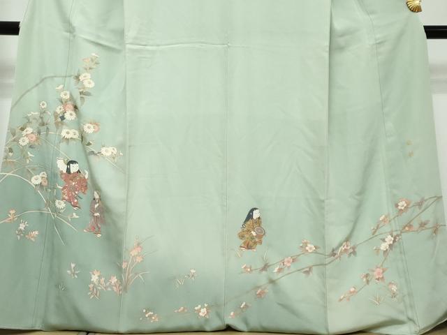 平和屋着物●訪問着　螺鈿　女人草花文　暈し染め　金彩　正絹　逸品　DABI9012ud