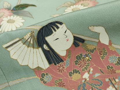 平和屋着物●訪問着　螺鈿　女人草花文　暈し染め　金彩　正絹　逸品　DABI9012ud