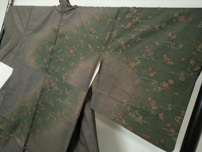 平和屋着物●訪問着　紬地　流水宝尽くし花文　金彩　正絹　逸品　DABI9013ud