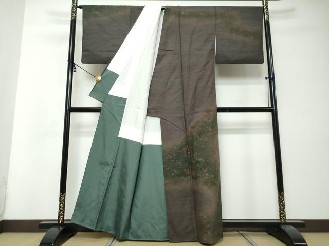 平和屋着物●訪問着　紬地　流水宝尽くし花文　金彩　正絹　逸品　DABI9013ud