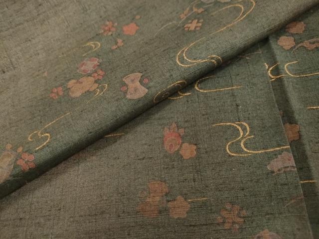 平和屋着物●訪問着　紬地　流水宝尽くし花文　金彩　正絹　逸品　DABI9013ud