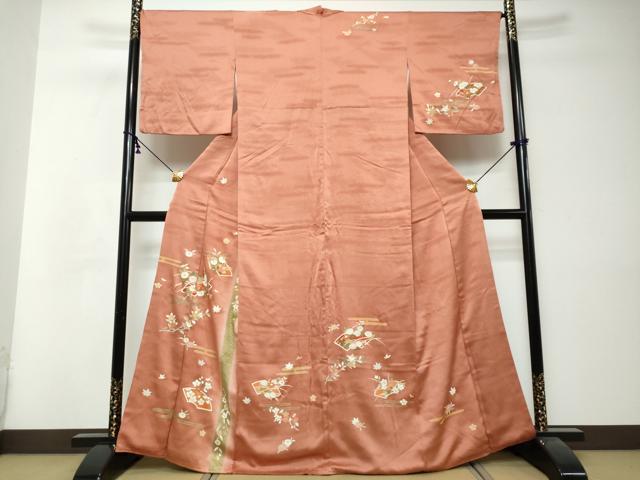 平和屋着物●訪問着　地紙草花文　暈し染め　金彩　正絹　逸品　DABI9015ud