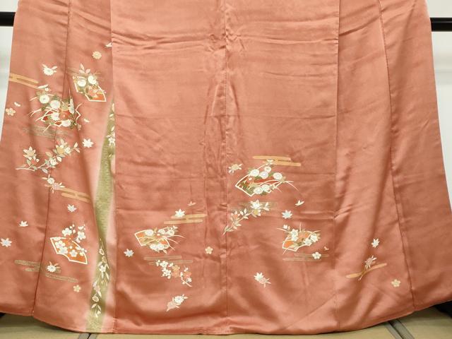 平和屋着物●訪問着　地紙草花文　暈し染め　金彩　正絹　逸品　DABI9015ud