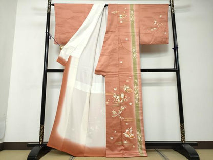 平和屋着物●訪問着　地紙草花文　暈し染め　金彩　正絹　逸品　DABI9015ud