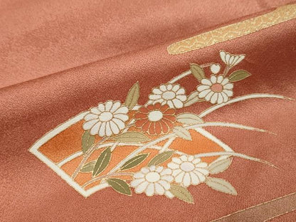 平和屋着物●訪問着　地紙草花文　暈し染め　金彩　正絹　逸品　DABI9015ud