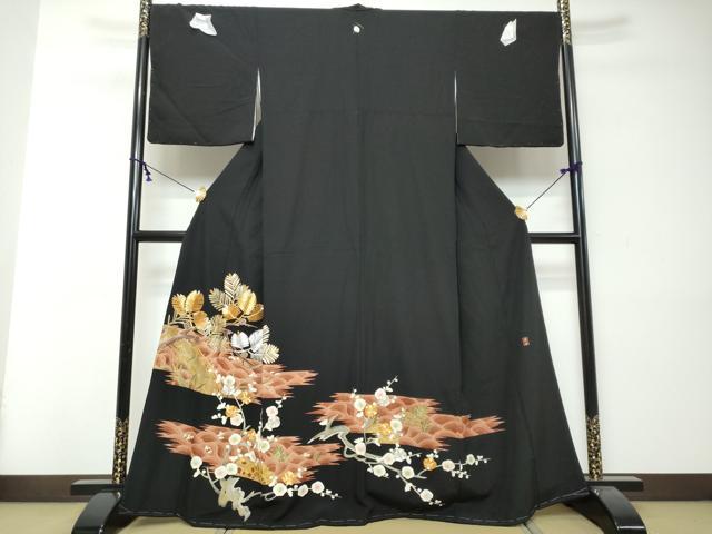 平和屋着物●豪華黒留袖　作家物　駒刺繍　流水草花文　金彩　正絹　逸品　DABI9016ud