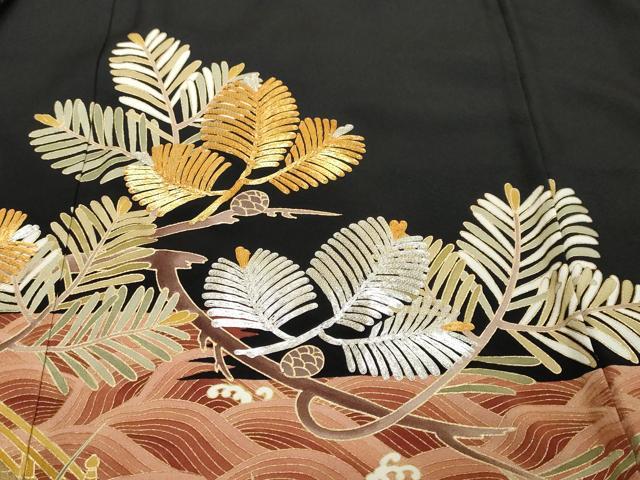 平和屋着物●豪華黒留袖　作家物　駒刺繍　流水草花文　金彩　正絹　逸品　DABI9016ud